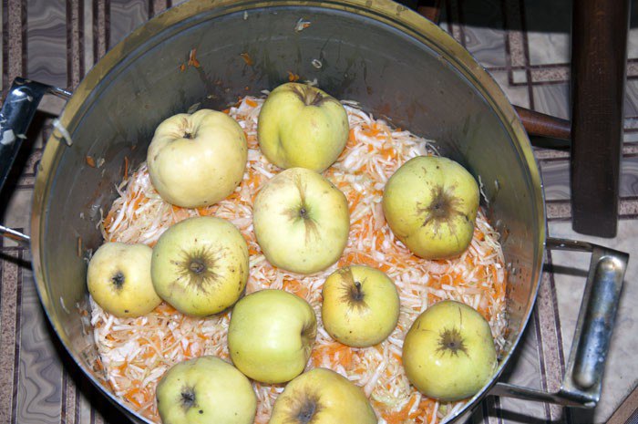 Рецепт моченых яблок со свежей капустой