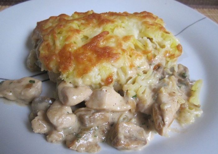 Рецепт запеканки с курицей и грибами и картошкой